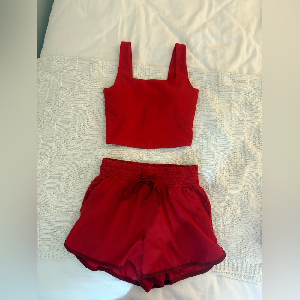 Red Crop Top and Shorts Set